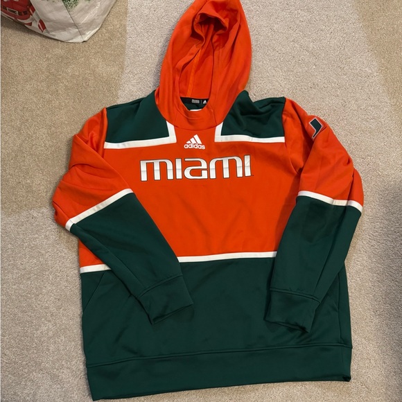 Adidas University of Miami Orange and Green Hoodie - Picture 1 of 3